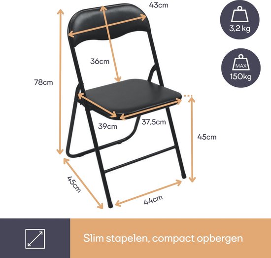 Perel Klapstoel, inklapbaar, weerbestendig, maximaal 150 kg, evenementen, bijeenkomsten, kleinere ruimtes, zwart