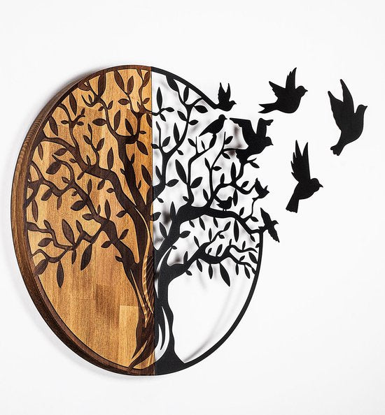 Woondecoratie - Decoratief Houten Wandaccessoire Zwart Walnoot - Prachtige Woonaccessoire - Afmetingen 92x3x71cm