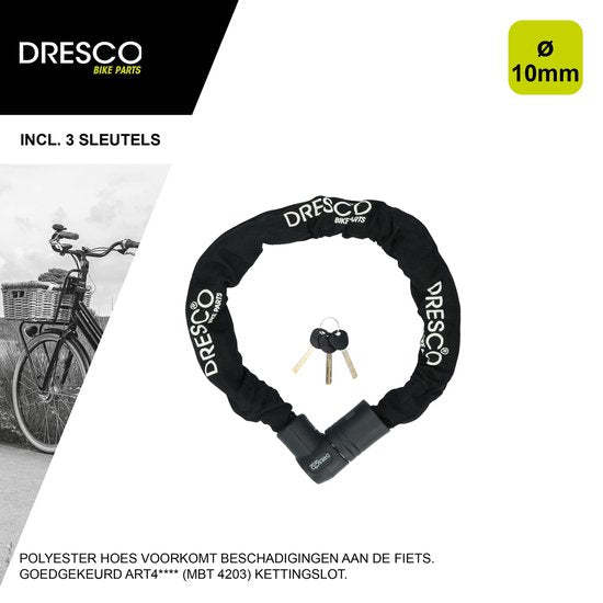 Dresco Kettingslot ART 4 - ART 4 goedgekeurd voor verzekering - Scooterslot - Motorslot - Fietsslot - 90cm lang - 10.5mm doorsnee - Zwart