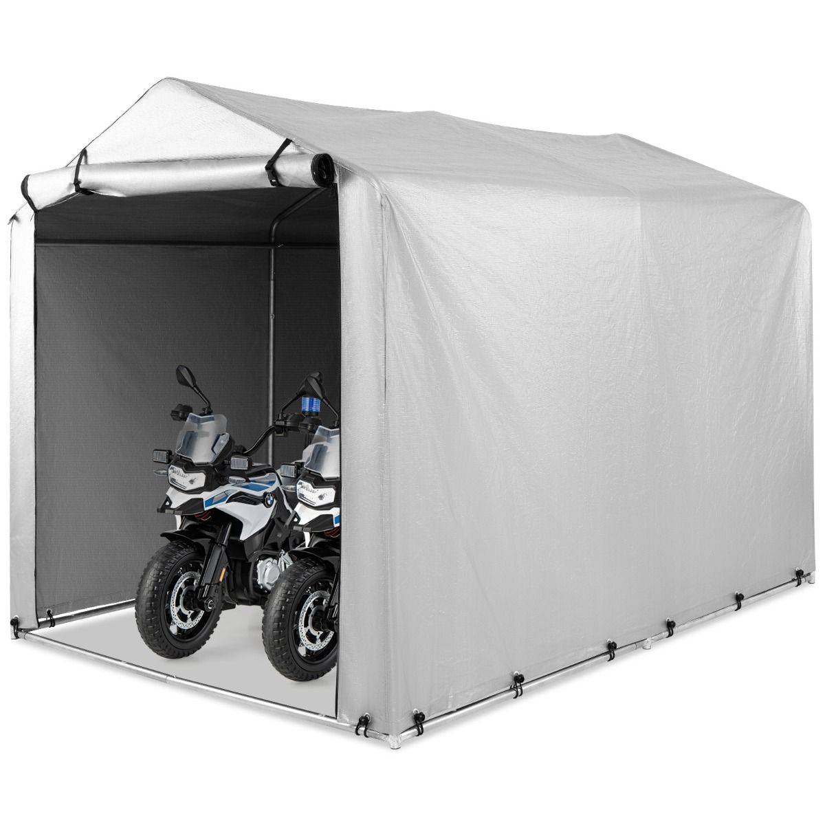 Coast 160 x 218 x 164 cm Grijze Buiten Fietsenstalling en Draagbare Garage met Oprolbare Ritsdeur