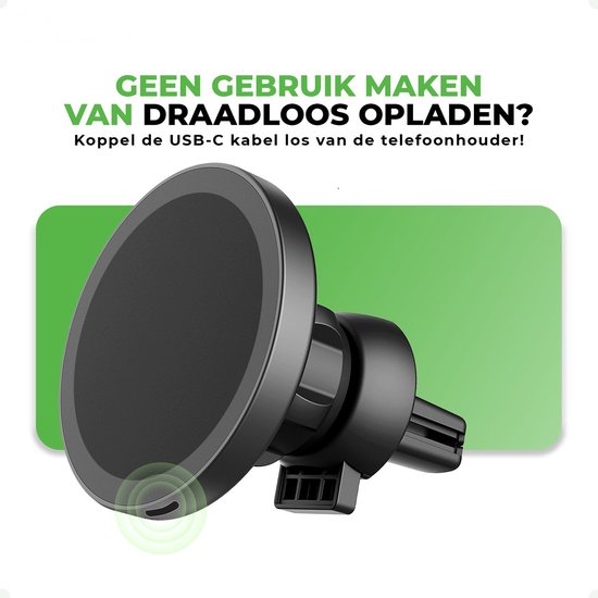 iSetchi Telefoonhouder - Qi Draadloze Oplader - 15 Watt Snellader - Ventilatierooster
