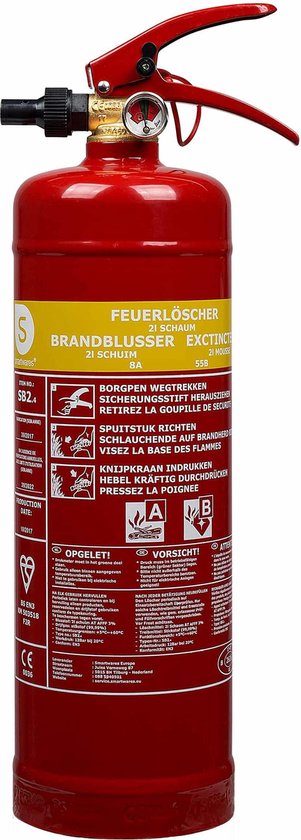 Smartwares 10.014.97 Brandblusser - 2 Liter - Schuim - Inclusief ophangbeugel - Brandklasse AB - BSI Gecertificeerd