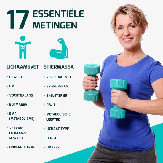 FITAGE LED Weegschaal Wit - Personenweegschaal Digitaal - Slimme Weegschaal met 17x Lichaamsanalyse - Weegschalen - FITAGE App
