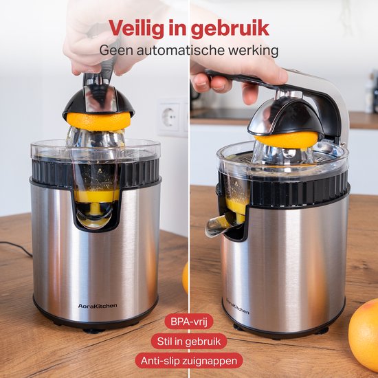 AoraKitchen Citruspers - Sinaasappelpers Elektrisch - 600ML - Citroenpers - 160W - Sapcentrifuge - 2 Perskegels