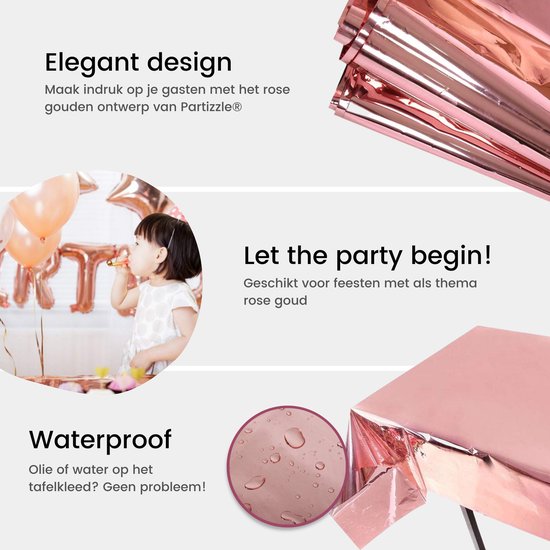 Partizzle 2x Rose Goud Plastic Wegwerp Tafelkleed Set - Verjaardag Bruiloft Sweet 16 Versiering - Feest Decoratie - 274 x 137 cm