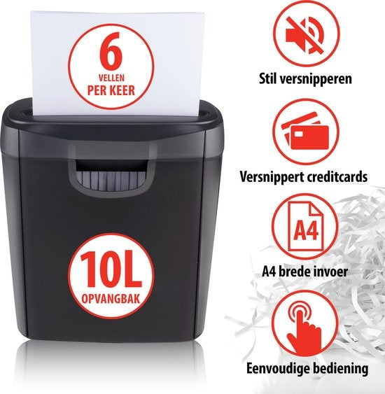 alpina Papierversnipperaar - Creditcard Vernietiger - Papiervernietiger met Opvangbak - Zwart