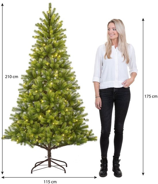 Black Box Trees Nagoya Kerstboom - Kunstboom met LED Verlichting en Scharnierconstructie - Kerstversiering voor Binnen met Natuurlijke Uitstraling - Rond - H210 x Ø115 cm - Groen