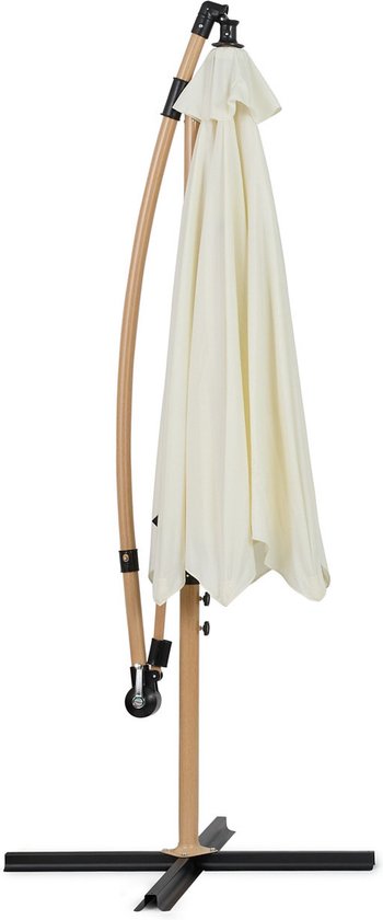 Zwevende / Hangende Parasol - Creme - 300 cm breed - 250 cm Hoog - Houtlook - incl. hoes