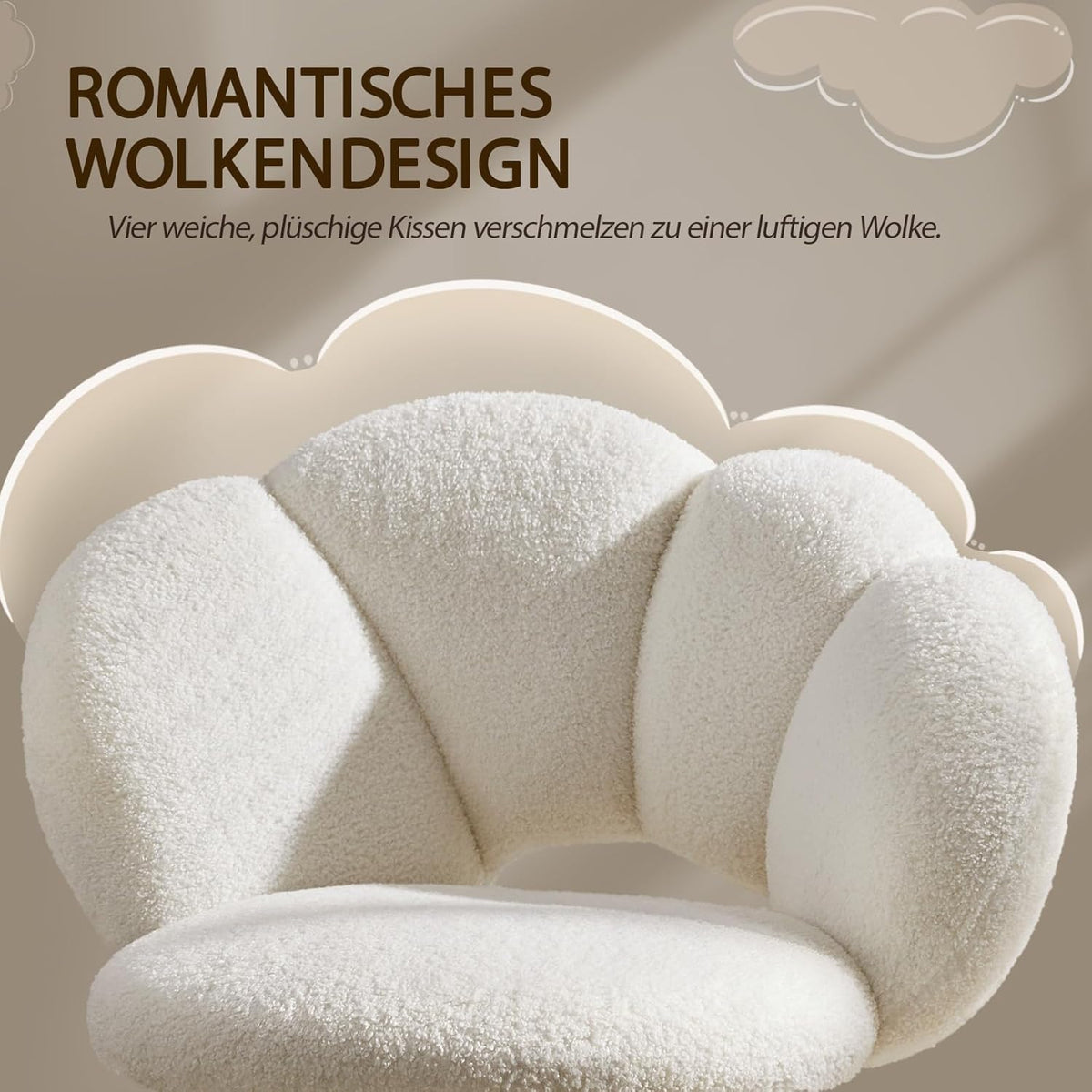 Yaheetech Verstelbare Bureaustoel - Wolkvormig - Tot 136 kg - 70 x 60 x 72-82 cm - Wit