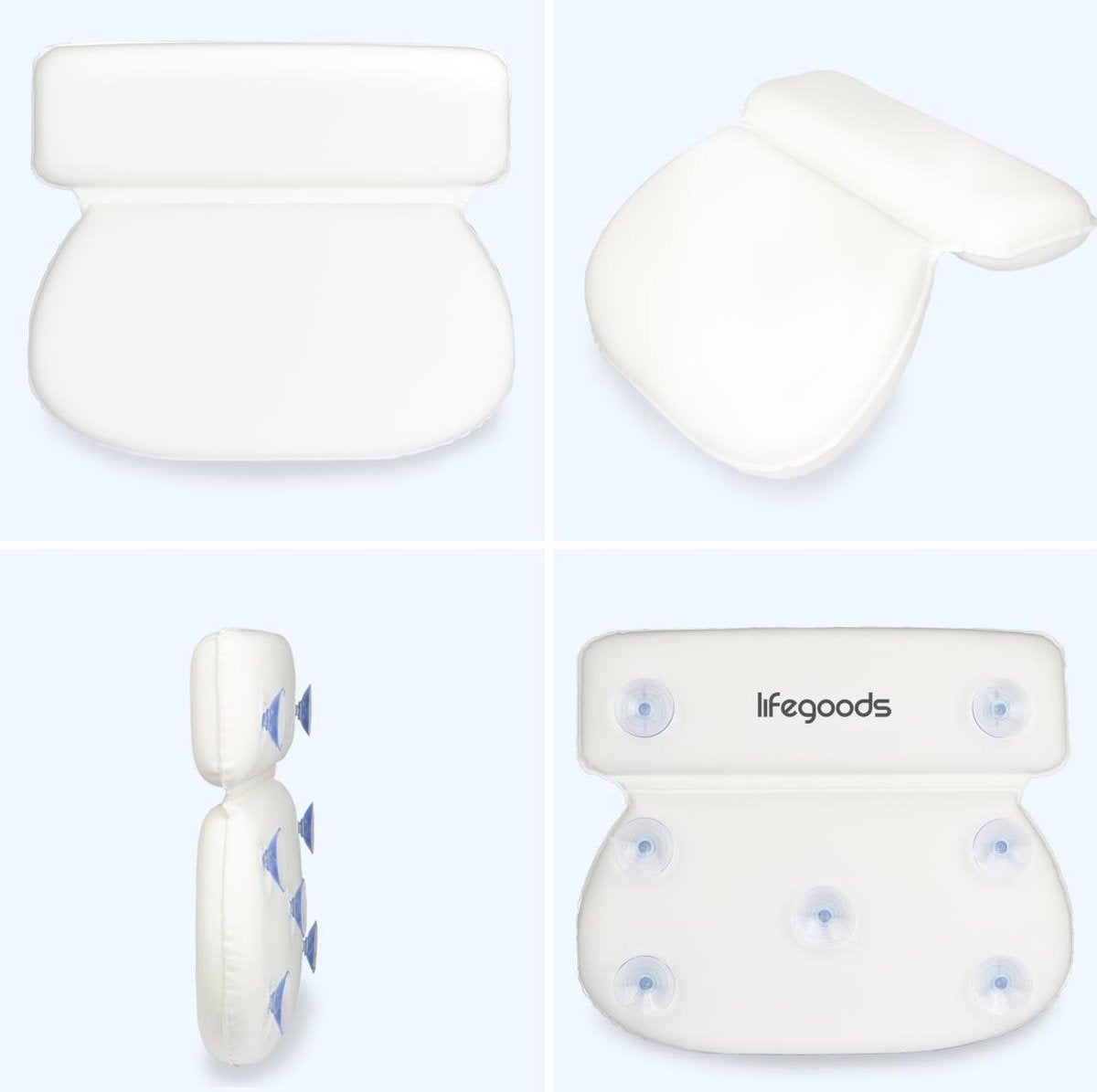 LifeGoods Badkussen - met Anti Slip Zuignappen - voor in Bad en Jacuzzi - Wit