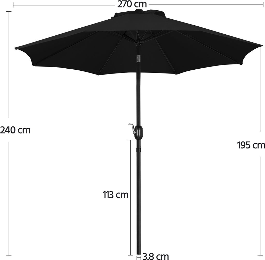 Yaheetech Parasol met slinger - Kantelbaar - Zwart - Ø 270 x 240 cm