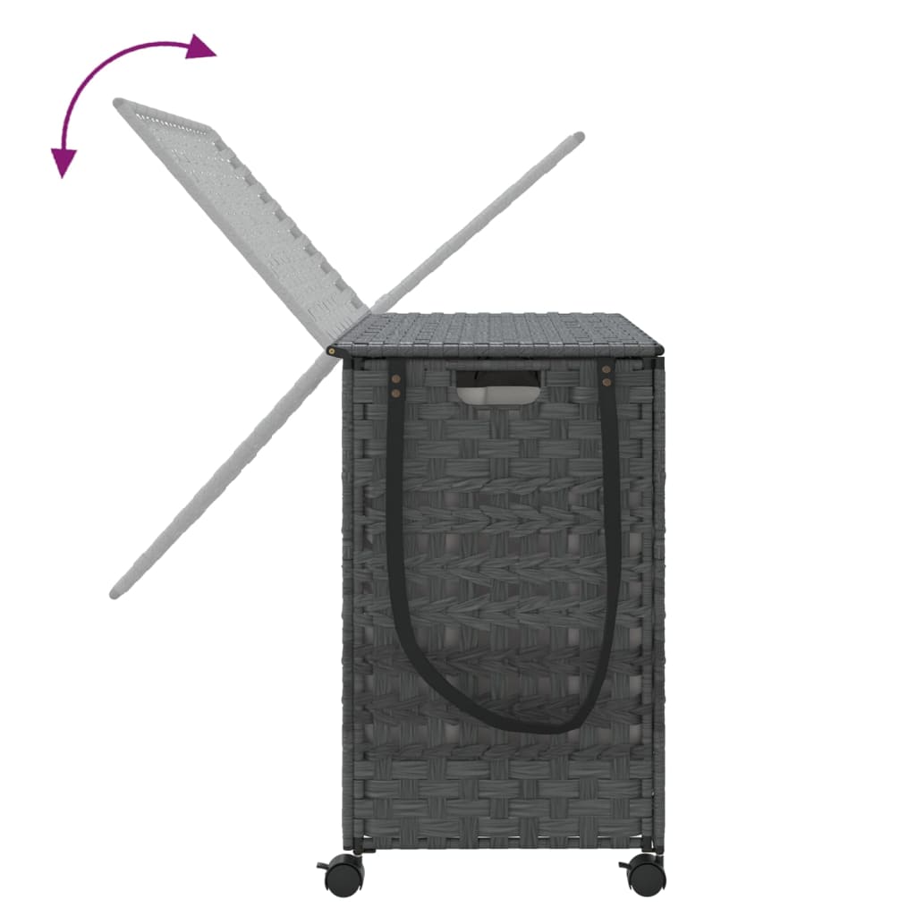 vidaXL Wasmand op Wielen 66 x 35 x 60 cm - Rattan - Grijs - 3 Vakken - Inklapbaar