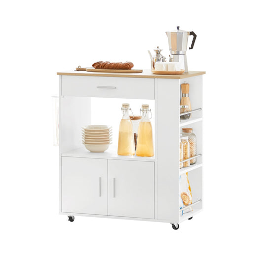 SoBuy Keukenwagen met 1 lade, 2 deuren & 3 opbergplanken - Max. 75KG - 75 x 46 x 83 cm - Wit