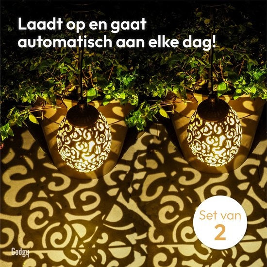 Gadgy Solar Hangende Oosterse Lantaarns – Set van 2 -  Zonne-aangedreven– Brons – 20 x 10 cm