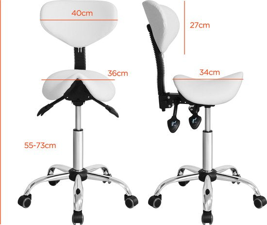 VDD Zadelkruk - Ergonomisch Design - Verstelbare Hoogte - 40x40x112 cm - Wit