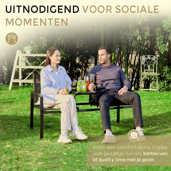 O'DADDY® Tuinbank - Tuinbankjes Weerbestendig - Tuinbanken - Tuin Bank - Tuinbank met Tafel - Buitenbank - Voor 2 Personen - 142 x 57 x 82 cm - Metaal - Zwart