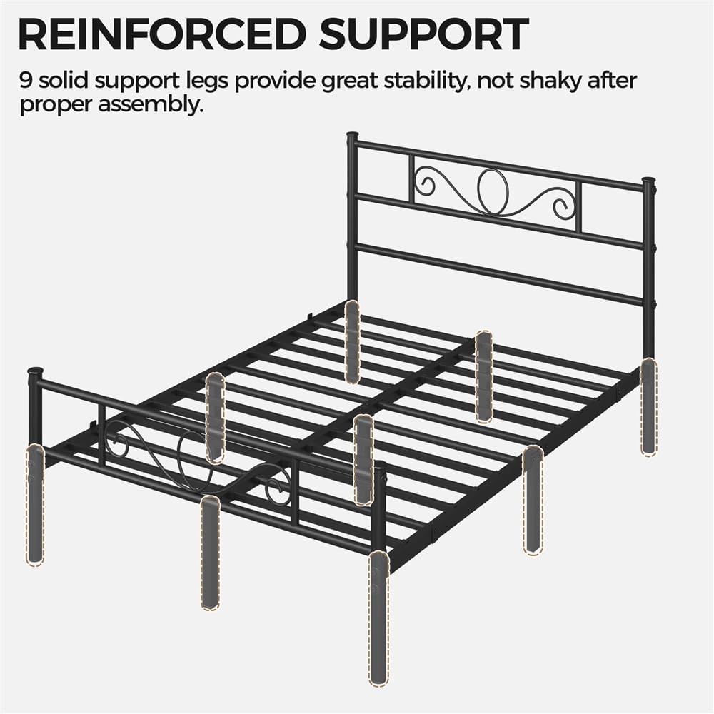 Yaheetech Metalen Bedframe 140 x 200 cm - Zwart - Modern Hoofdbord - Extra Opbergruimte