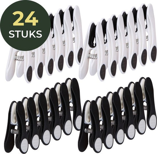 Gandria Wasknijpers 24 Stuks - Kunststof Wasknijpers - Set van 24 Plastic Knijpers - Wasrek Knijpers 10 Kg - Zwart/Wit en Wit/Zwart