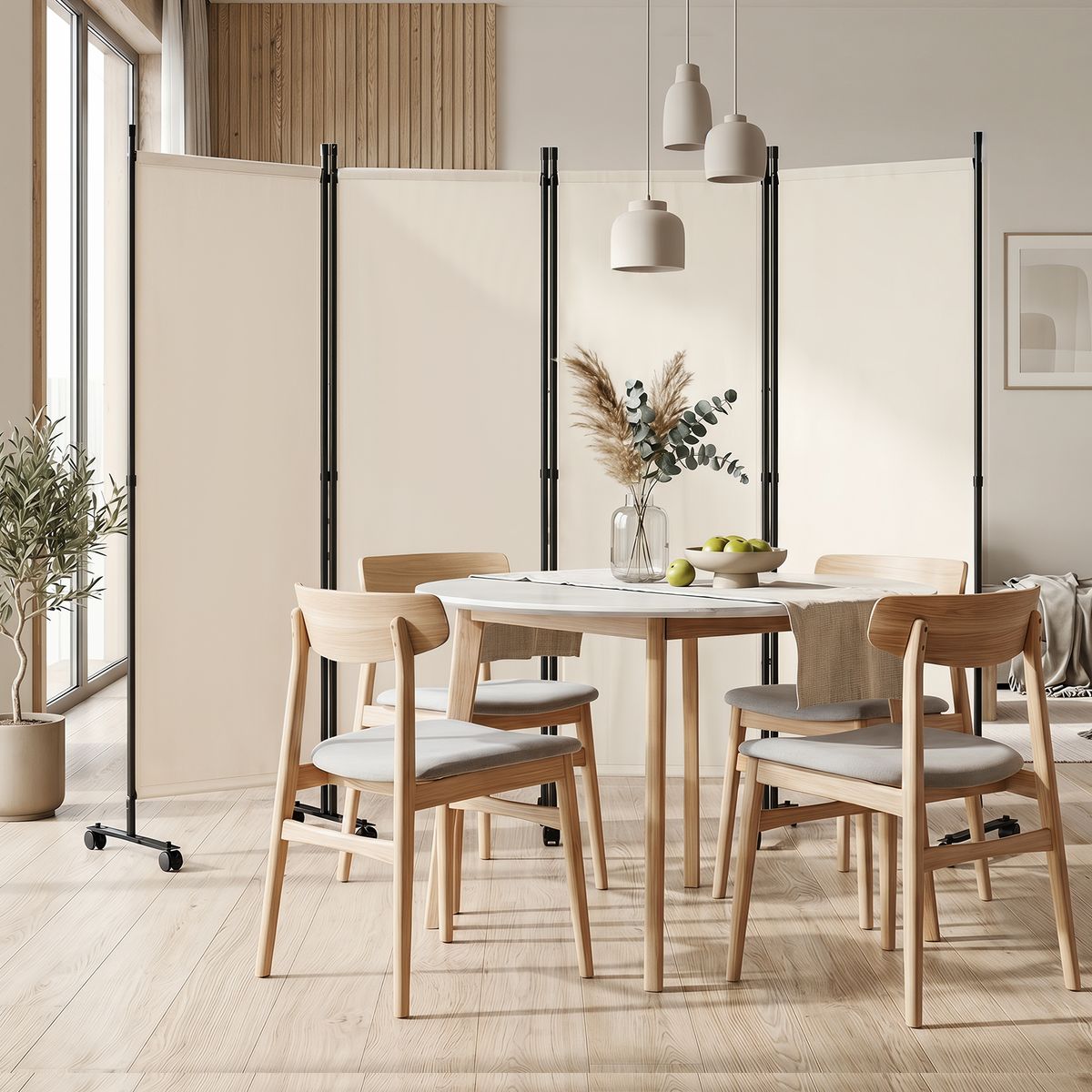 Coast 4-delige ruimteverdeler op wieltjes - opvouwbaar - inkijkbescherming - beige - 1 stuks