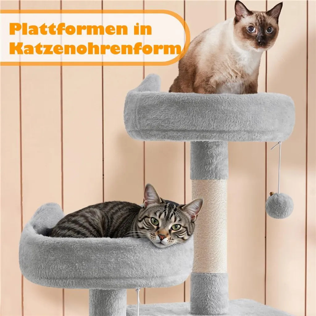 Yaheetech Grote Kattenkrabpaal met 2 Kattenhuisjes en Hangmat - Lichtgrijs - 181 cm