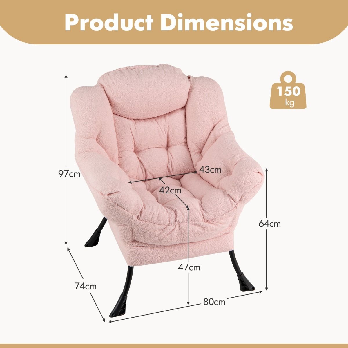 Coast Relaxfauteuil - Ergonomische loungestoel met hoofdkussen - Opbergvak - Beige 80 x 74 x 97 cm