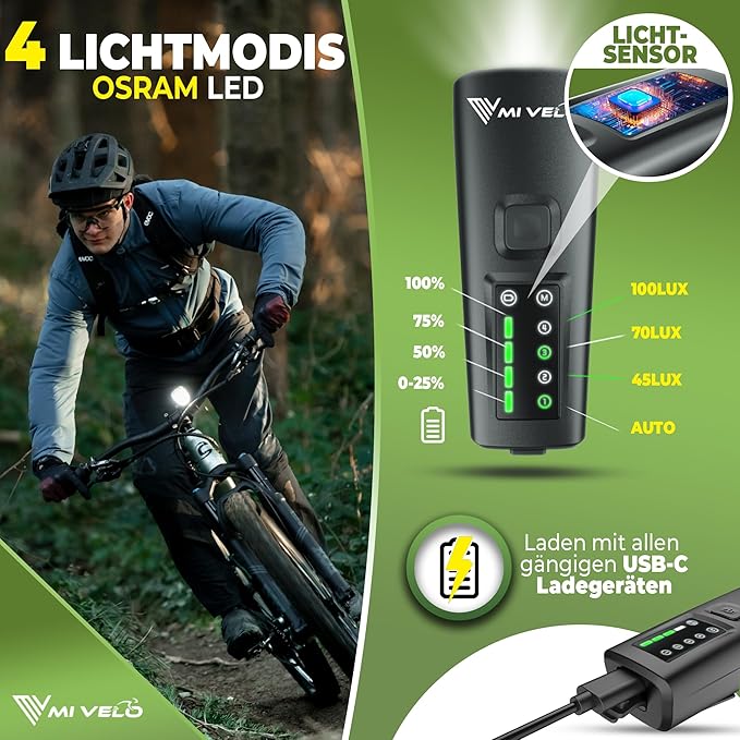 Mivelo Smart LED Fietslamp Voor En Achterlicht - 11 Uur Batterijduur - Oplaadbaar