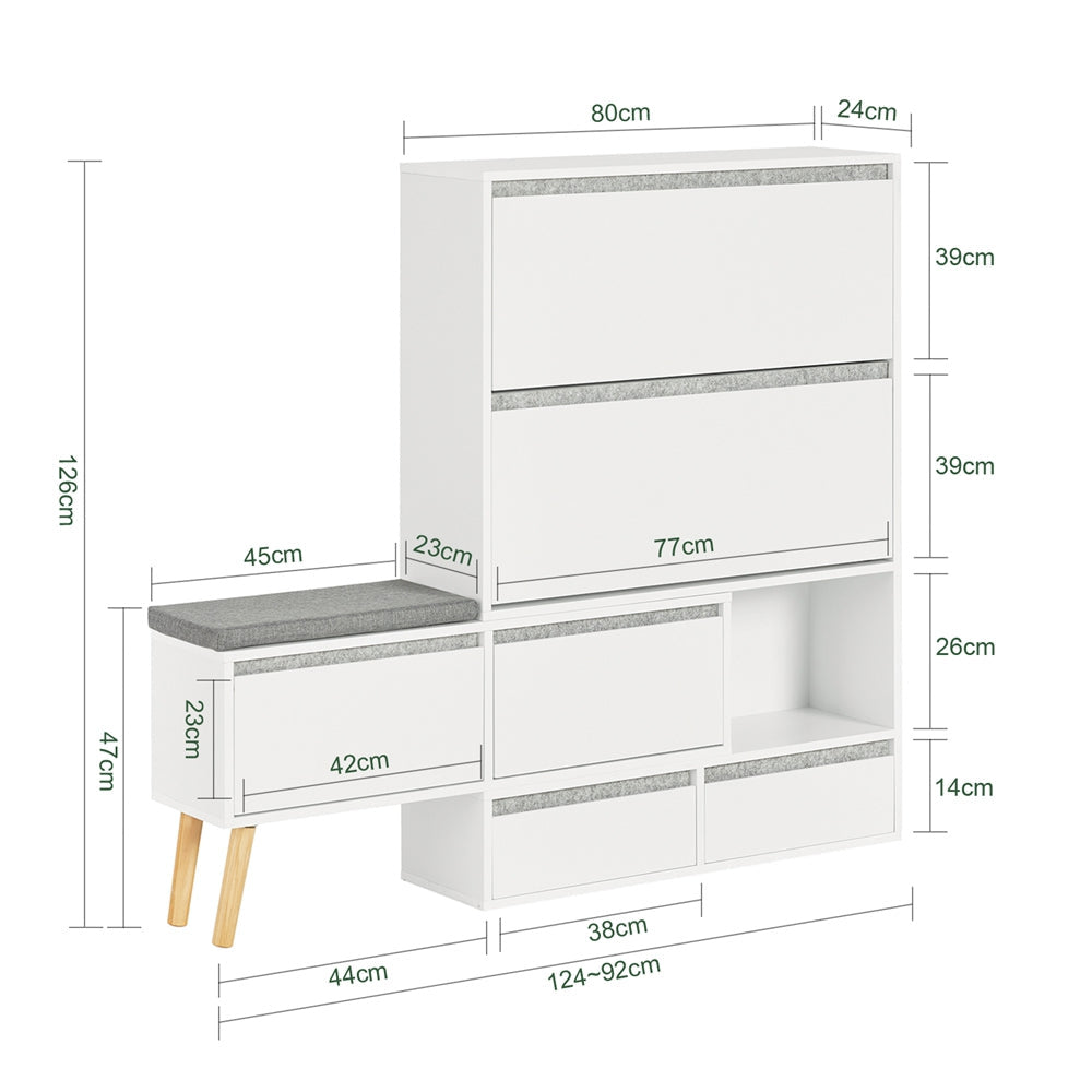 SoBuy Schoenen Opbergkast - Hout - Met 1 Verrijdbaar Schoenenbank - 124-92x24x126cm