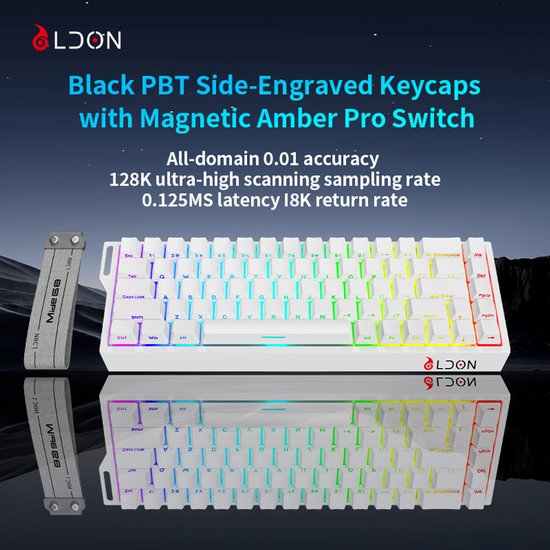 Mide68 - 65% Bedraad Gaming Toetsenbord - RGB Verlicht toetsenbord - Hall Effect Rapid Trigger Mechanisch Toetsenborden - Hot Swap - 8K Hz - 0.01mmRT - 0.125ms - Zij Bedrukte toetsen - 68 Keys -Beste prijs-kwaliteitverhouding - Elegant wit