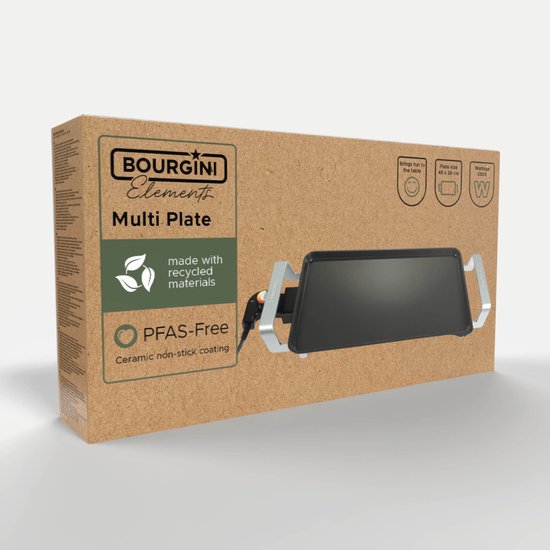 Bourgini Elements - Grillplaat - Bakplaat - PFAS-Vrije keramische anti aanbaklaag - 46 x 26 cm - 4-6 personen - GRS gecertificeerd gerecyclede materialen