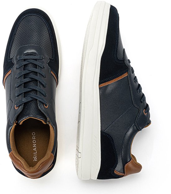 Milanoro - Stijlvolle lederen herensneakers - Navy - Maat 44