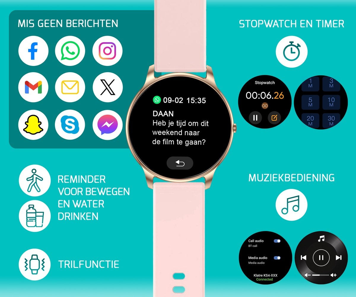 FITAGE Sporthorloge - Smartwatch - Stappenteller Horloge- Smartwatches - Activity Tracker - GPS - Dames en Heren - Roze