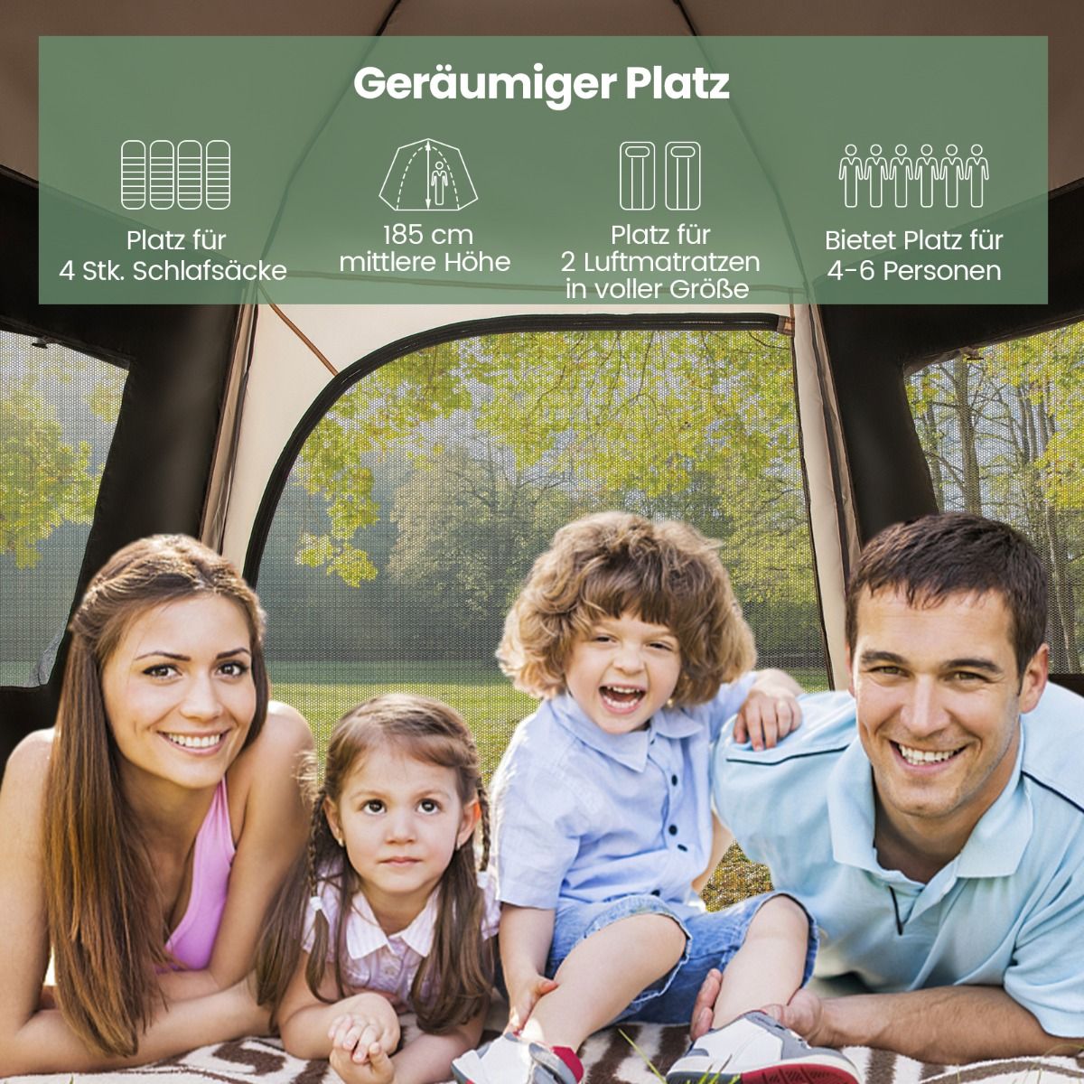 Coast Pop-up Campingtent - Automatisch opzetbaar - Dubbellaags kabinentent - Beige 330 x 270 x 200 cm