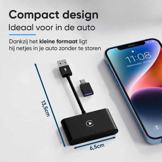 CarMe Luxe Carplay Dongle - Draadloos Carplay - Zwart - Verbeterd Model