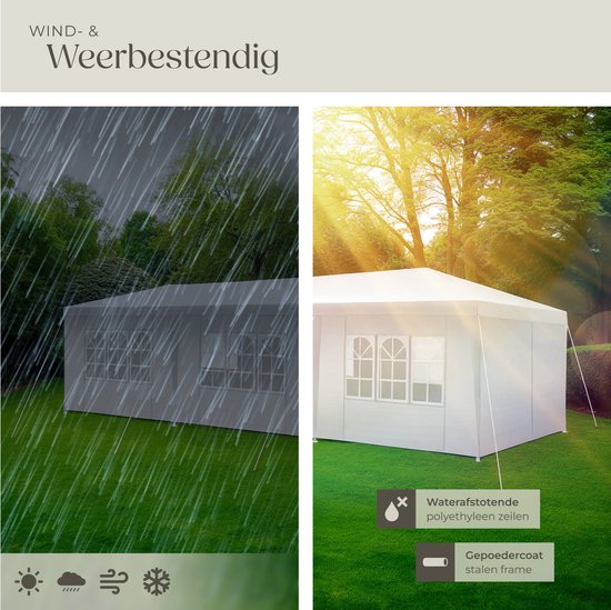 tectake® Paviljoen Miramas - Partytent 9x3 m - Wit - 8 verwijderbare Zijpanelen - UV en Waterbestendige Tuinpaviljoen - Inclusief Spanlijnen en Haringen - Overkapping