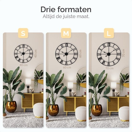 Goliving Wandklok Industrieel – Stil uurwerk – Moderne wandklok – Metaal – Ø 70cm – Zwart