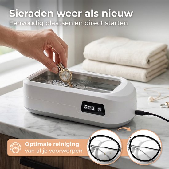 Nuvance Ultrasoon Reiniger - Brillenbad - 640ml - Ultrasone Reiniger voor Brillen & Sieraden - Kunstgebitreiniger