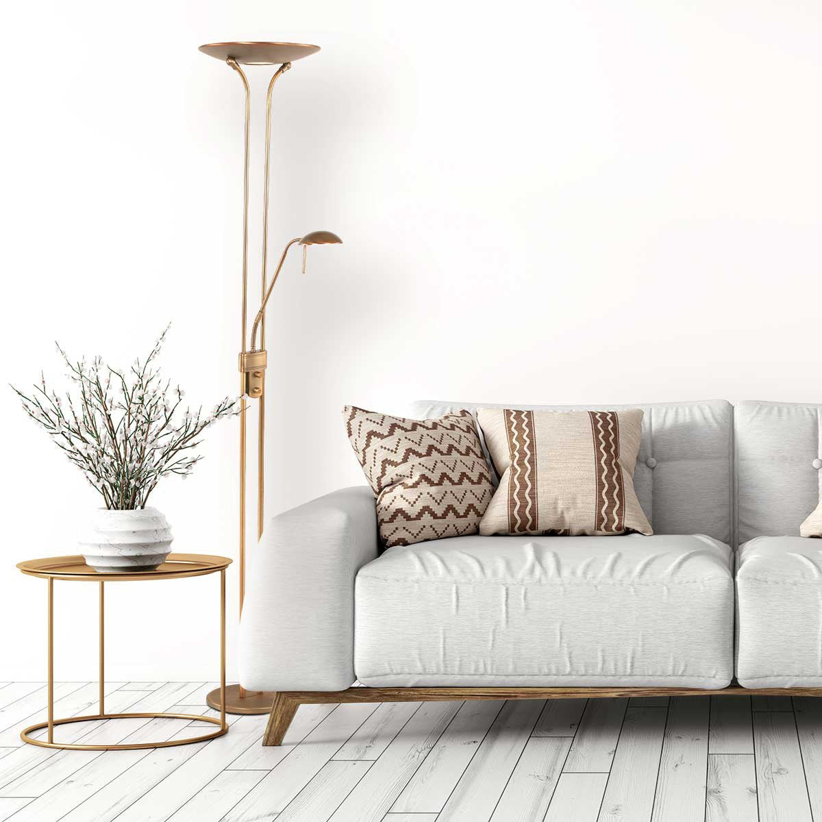 Steinhauer Olet - Klassieke LED Dimbare Vloerlamp | Staande Lamp met Dimmer met leeslamp - 1 lichts - H 1800 mm - Brons - Woonkamer | Slaapkamer