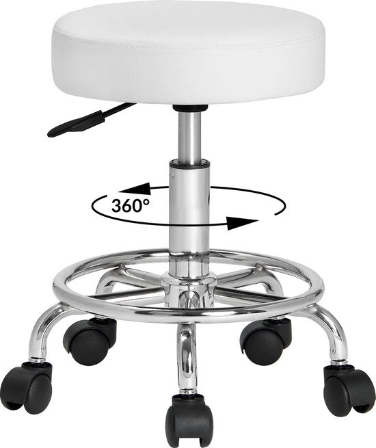 Rolkruk - Hoogte Verstelbaar 360°C Draaibaar - 51-65cm Zithoogte Wit