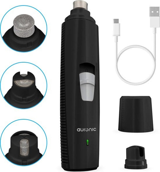 Auronic Elektrische Nagelvijl - voor Dieren - Oplaadbaar - Draadloos - Diamant Vijlkop - Hond/Katten - Zwart
