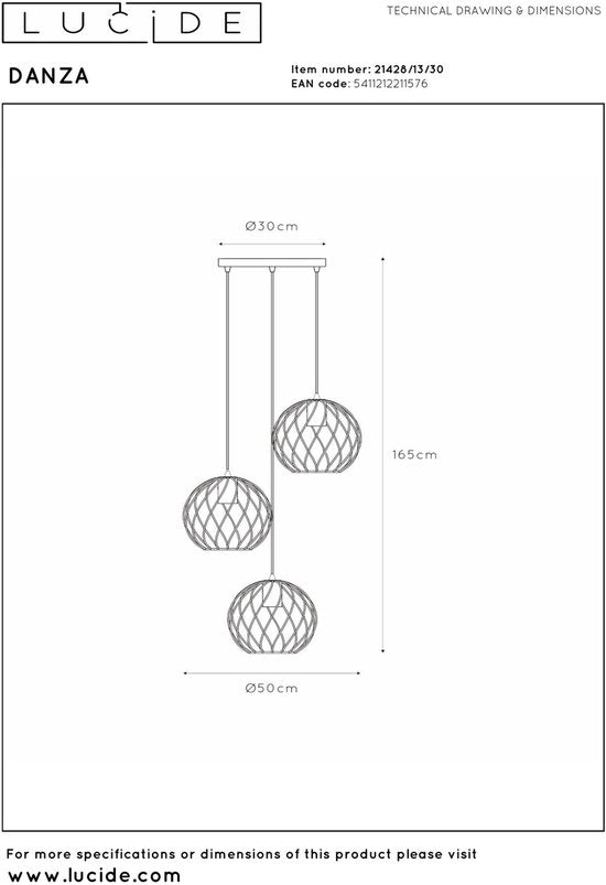 Lucide DANZA - Hanglamp - Ø 50 cm - 3xE27 - Zwart