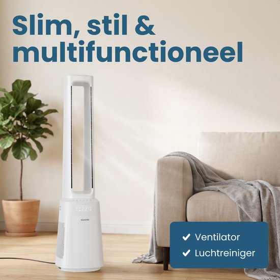 Auronic Torenventilator - Bladeless Model 2 in 1 - Luchtreiniger met HEPA-filter - Ventilator - 10 Standen - Afstandsbediening - 105 cm - Wit