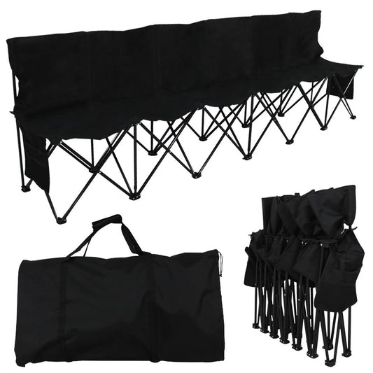 Yaheetech Campingbank Opvouwbaar 6-Persoons – 270 x 49 x 82 cm – Voorzien Van 600D Oxford-Stof En Draagtas En Zijvakken – Voor Sportteams En Evenementen – Zwart Metaal