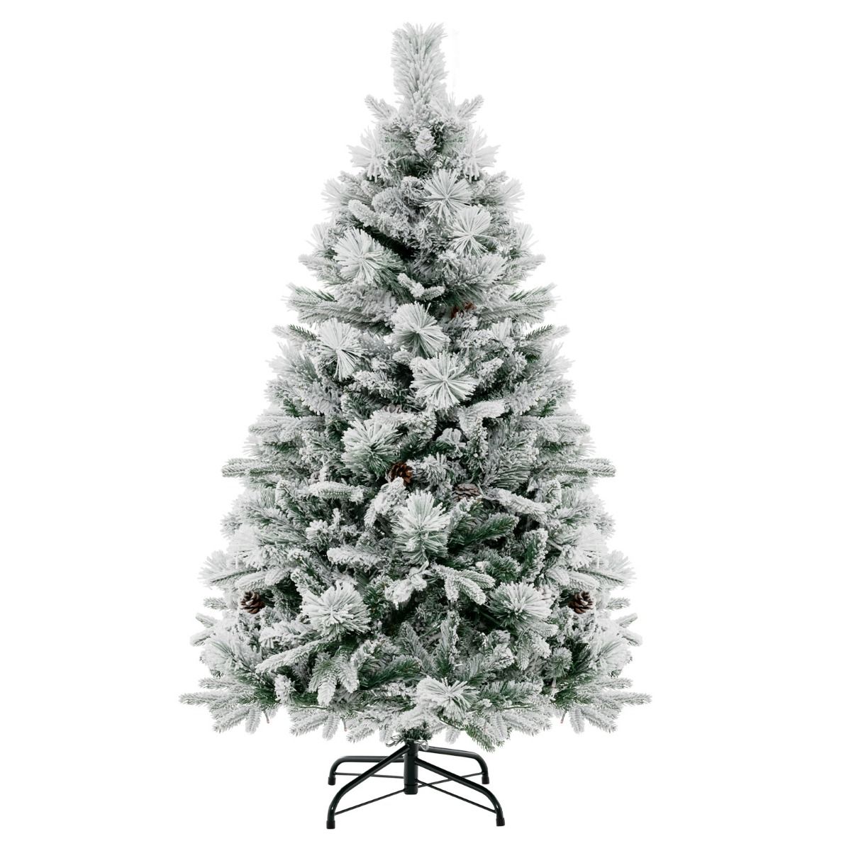 Coast Kunstkerstboom 136 cm – Besneeuwd met Kegels – 160 LED Verlichting – 472 Takken – Groen/Wit