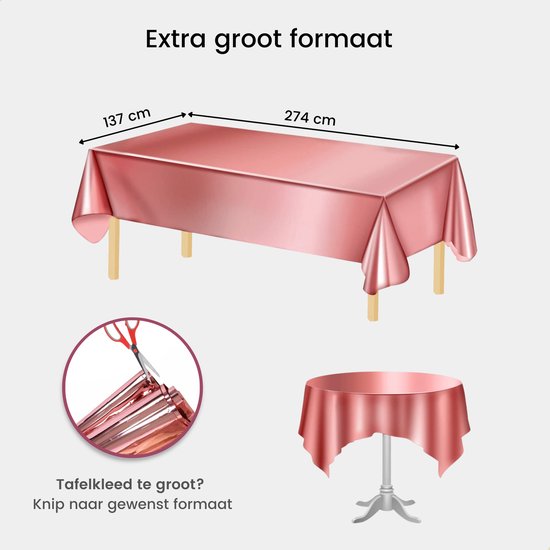Partizzle 2x Rose Goud Plastic Wegwerp Tafelkleed Set - Verjaardag Bruiloft Sweet 16 Versiering - Feest Decoratie - 274 x 137 cm