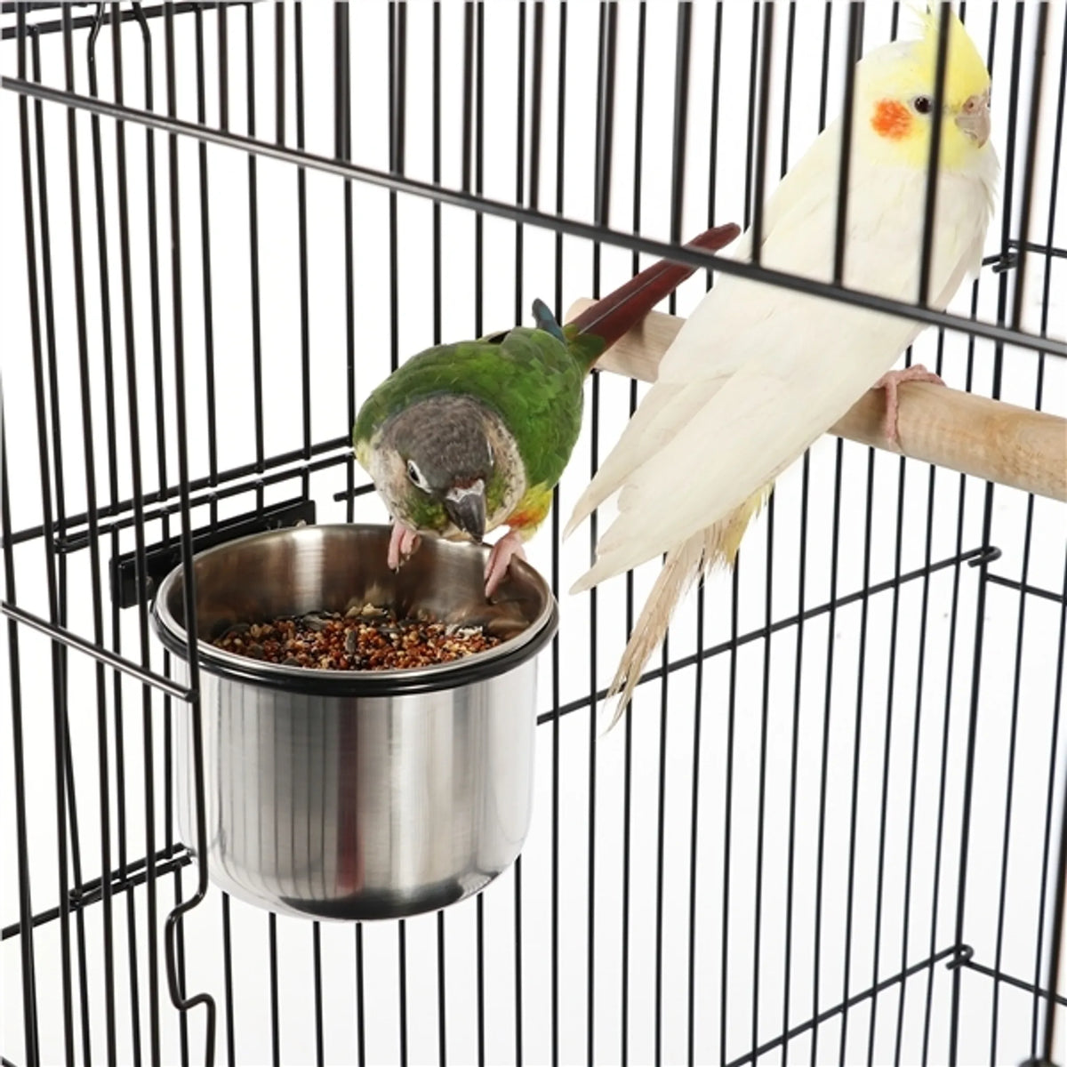 Yaheetech Vogelkooi XXL Met Verrijdbaar Onderstel – 59,5 x 59,5 x 145 cm – Voorzien Van Opening In Dak En Uitneembare Bodemplaat En Opbergplank – Voor Parkieten En Kanaries – Zwart Metaal En Hout