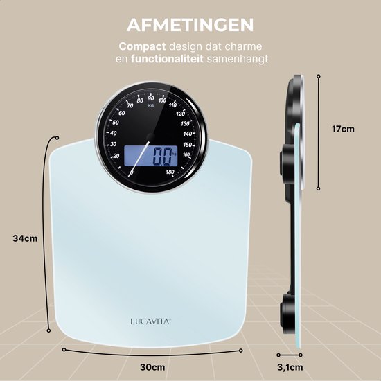 LUCAVITA® Personenweegschaal Dual Display Retro met Meetlint Lichaam - Digitaal - Analoog - Analoge - Beste Koop - Vintage