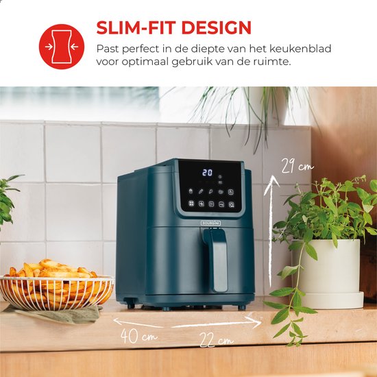 Bourgini Slimfit Airfryer XL Blauw - Heteluchtfriteuse - 5 liter - 1500W - PFAS vrij