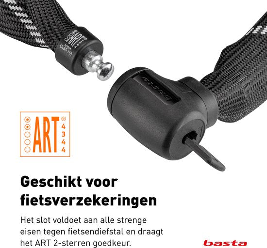 Basta Kettingslot - ART 2 Fietsslot - Gehard Stalen Ketting - Slot met Keurmerk voor Elektrische Fietsen en Fatbike - 110 cm lang