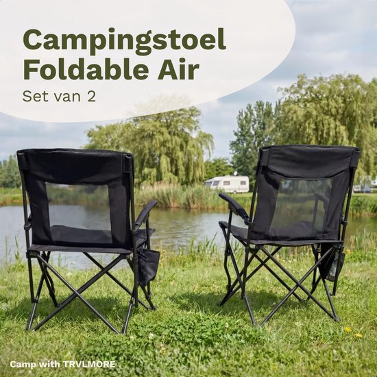 TRVLMORE Campingstoelen - Opvouwbaar - 2-Pack - 120KG Draagvermogen - Incl. Draagtas - Klapstoel - Visstoel - Kampeerstoel - Vouwstoel - Zwart