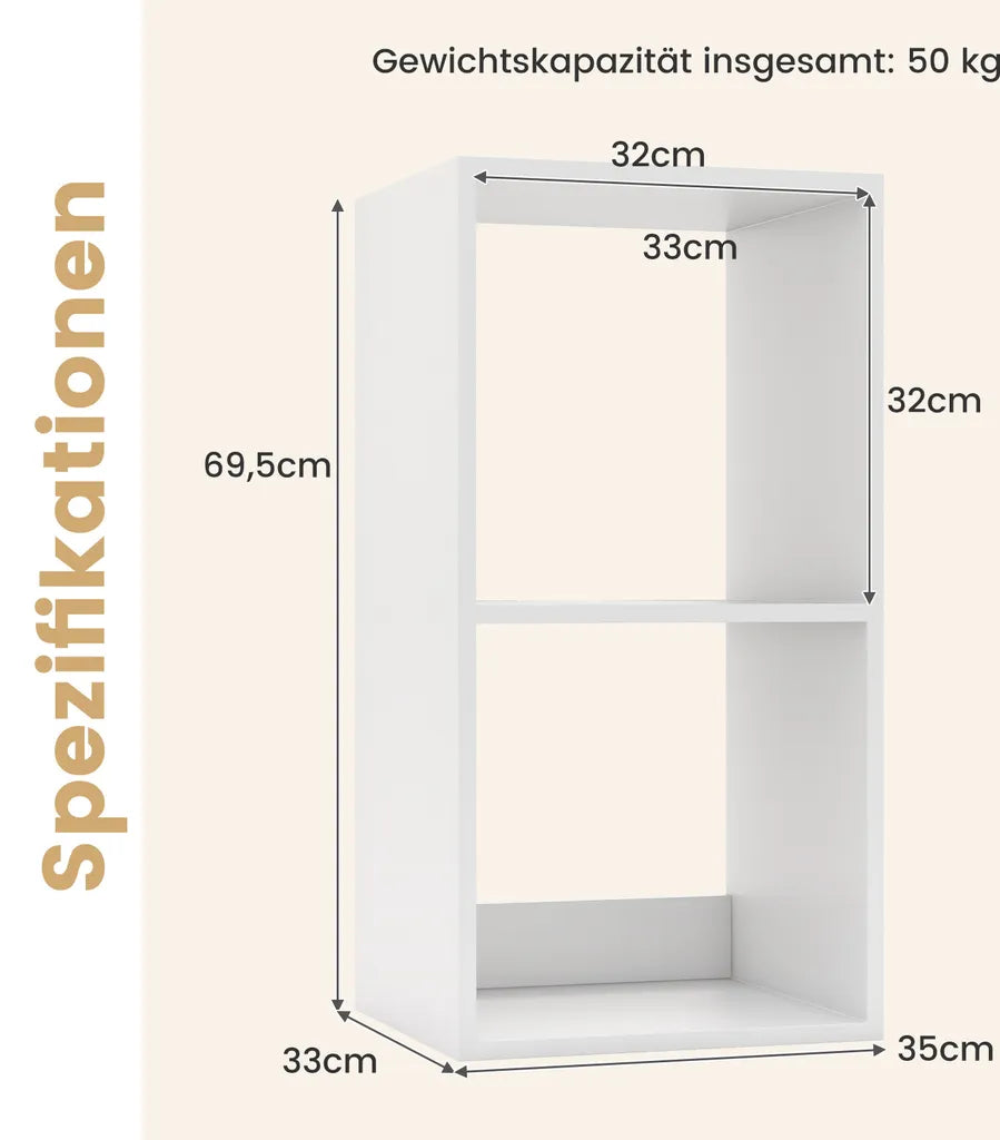 Coast Boekenkast Wit – 2-Vaks Kubus Kast – 35 x 33 x 69,5 cm